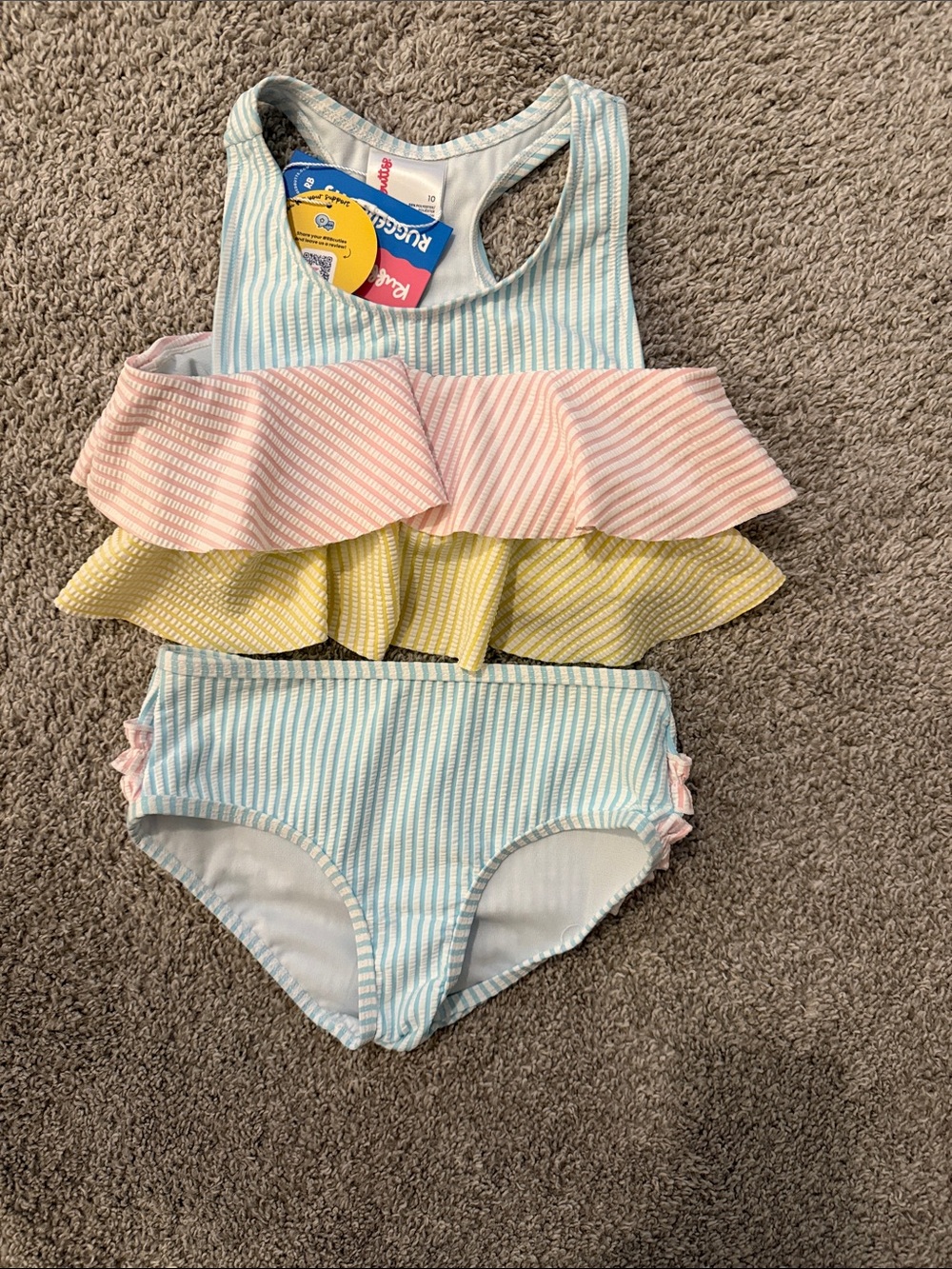 RuffleButts Blue and Pink Striped Tank Dress